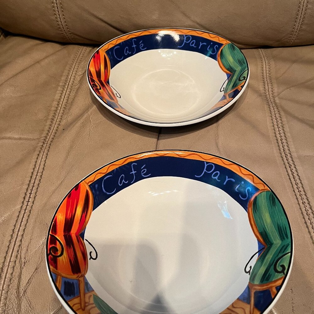 Vintage Set of 2 Soup Salad  Cereal Bowls Oval Sango Cafe Paris 4914